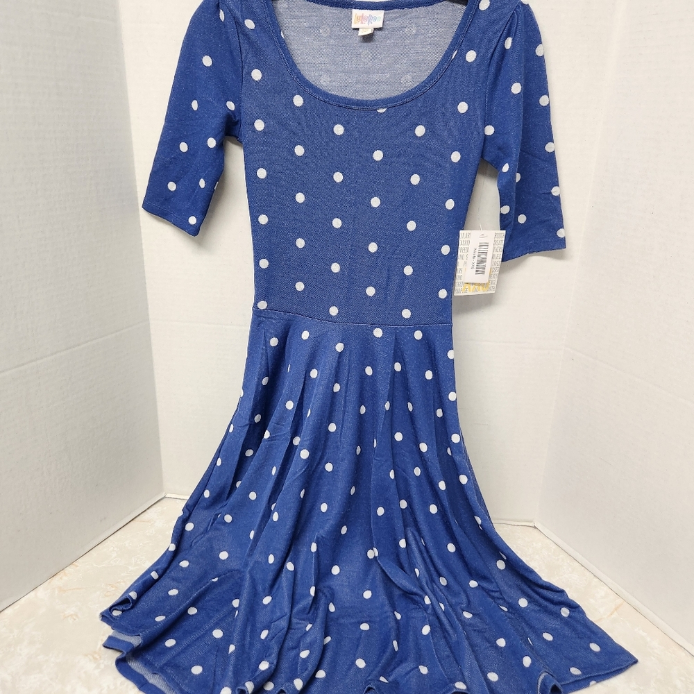 XXS Lularoe Blue Polka Dot Dress New